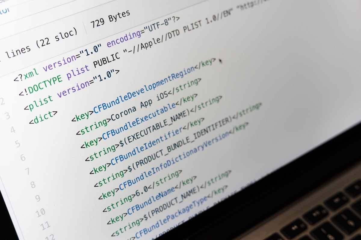 XML markup open in an editor on a laptop screen
